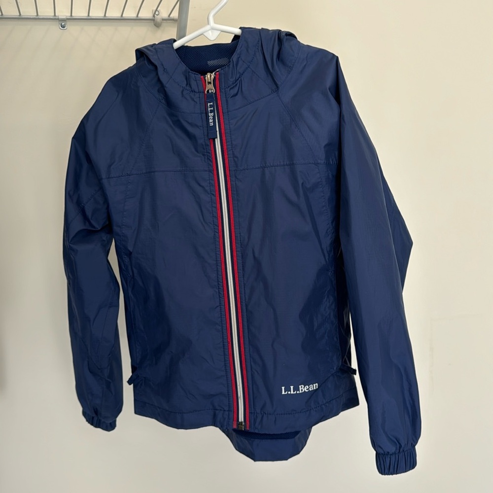 Dark blue LL Bean rain jacket. Size 5/6.